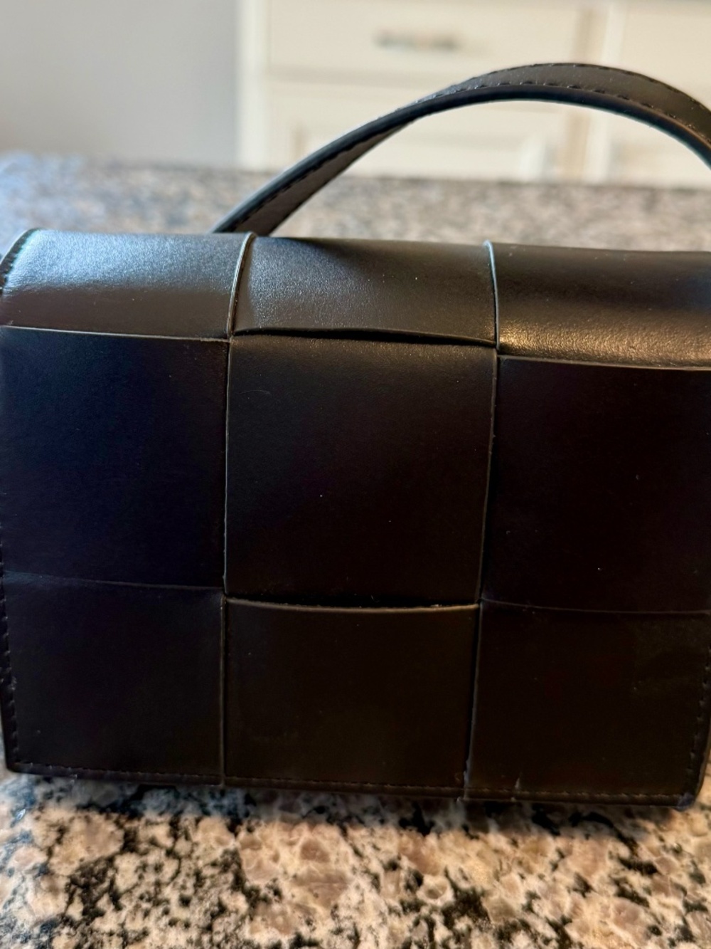 Women's Genuine Woven Leather Mini Crossbody Bag - Black - Picture 4 of 7